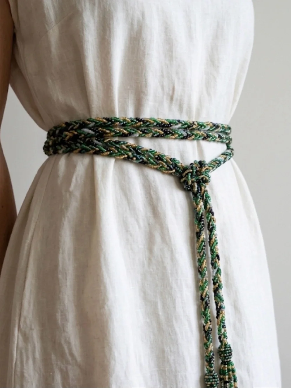 VTG Braided Seed Bead Long Lariat Belt / Necklace 50” Multicolored